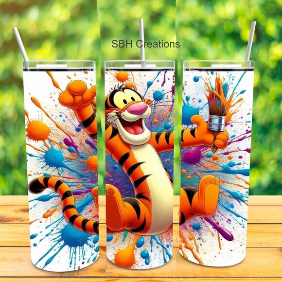 20 oz Tigger paint splitter Insulated Tumbler with sliding lid and 2 straws - Picture 1 of 1